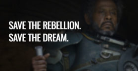 Save the rebellion. Save the dream. (Salve a rebelião. Salve o sonho.)