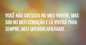 Você não cresceu no meu ventre, mas sim no meu coração e lá viverá para sempre, meu querido afilhado.