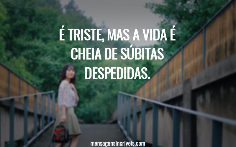 É triste, mas a vida é cheia de súbitas despedidas.