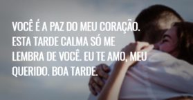 Você é a paz do meu coração. Esta tarde calma só me lembra de você. Eu te amo, meu querido. Boa tarde.
